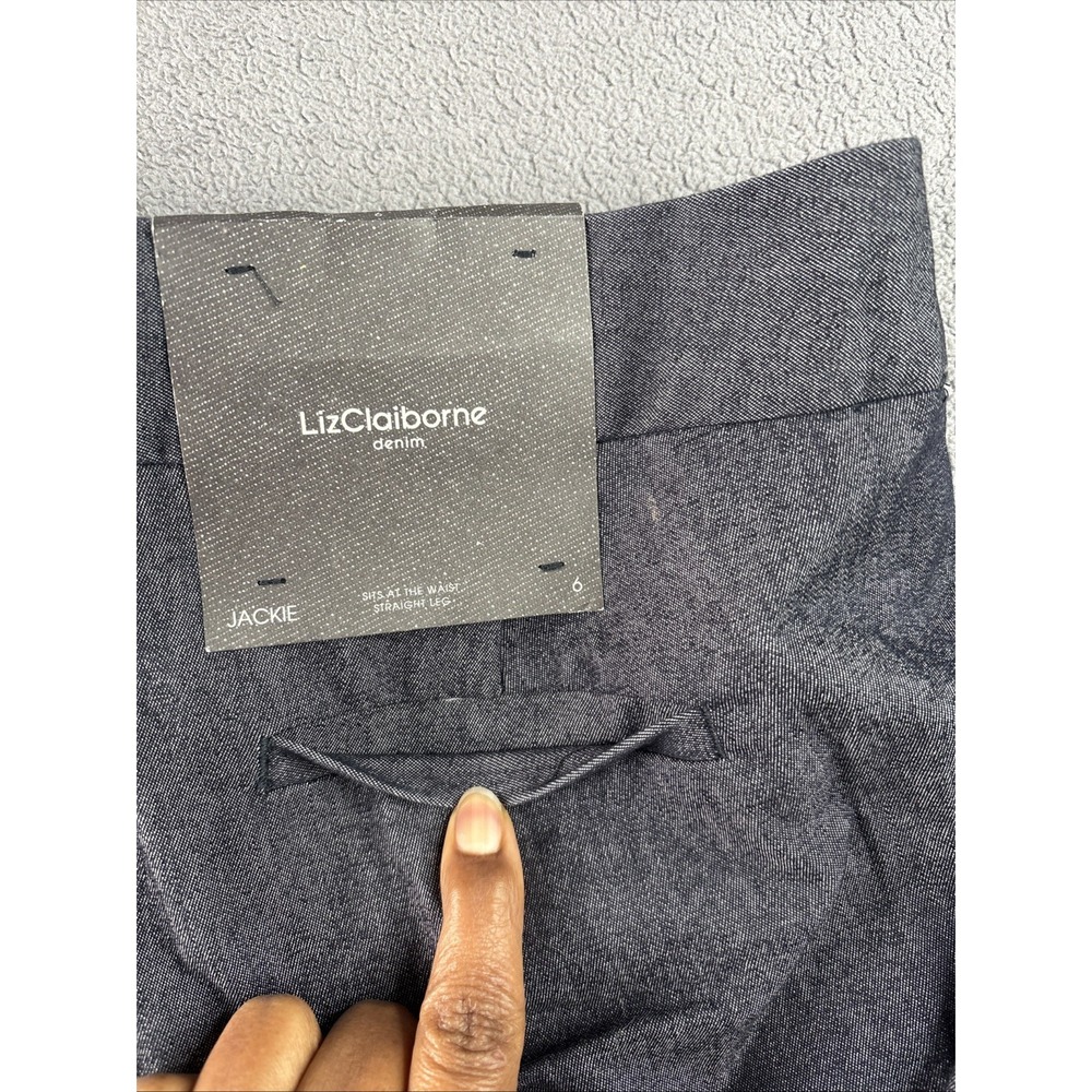 Liz Claiborne Pants Sz 6 Gray  Flat Front‎ Jackie Denim Hooks Zipper Pockets.New - Picture 14 of 16